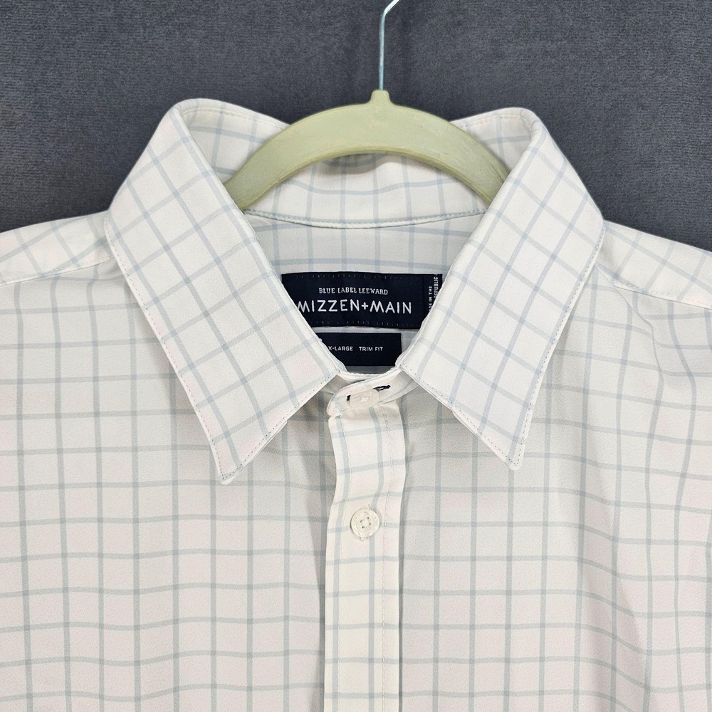 Mizzen+Main Leeward Dress Shirt Mens XL White Check Trim Fit Non Iron Stretch - Picture 2 of 9